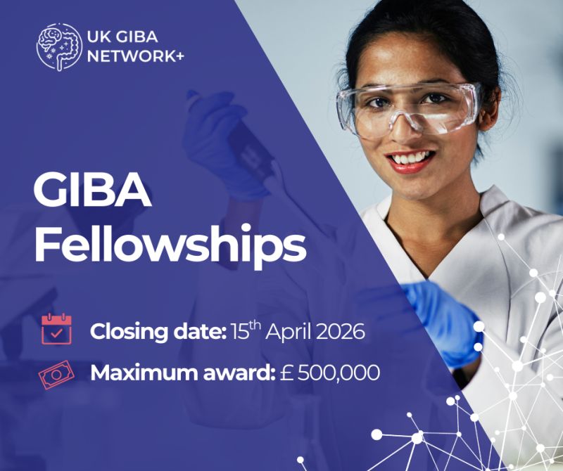 GIBA Fellowships details with a female scientist holding up a pipette and beaker.